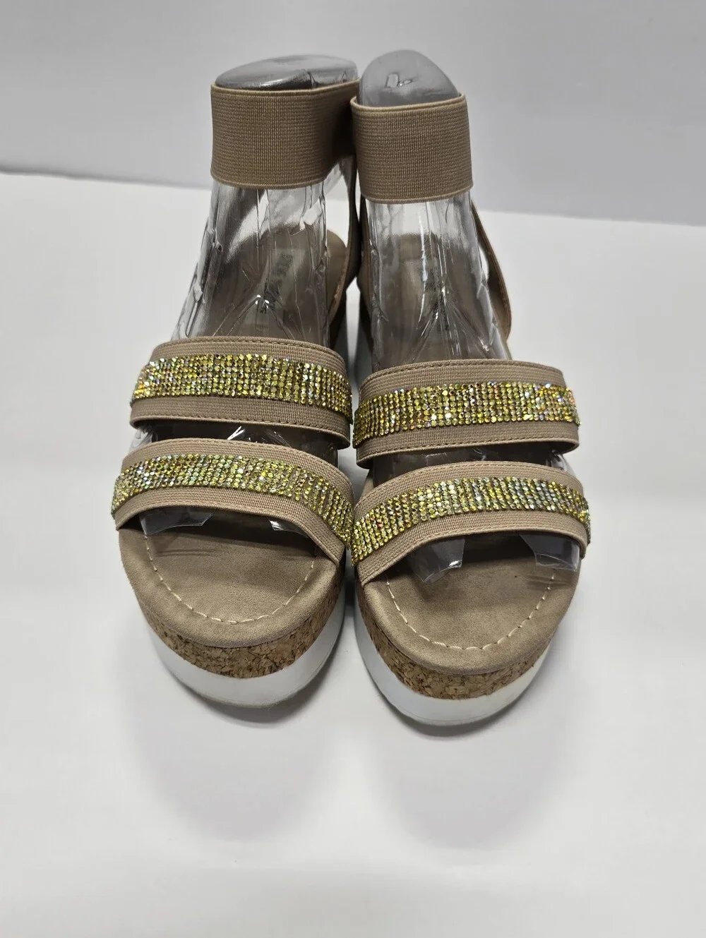 Steve Madden Heidi Rhinestone Strappy Ankle Strap Platform Wedge Sandals Size 6